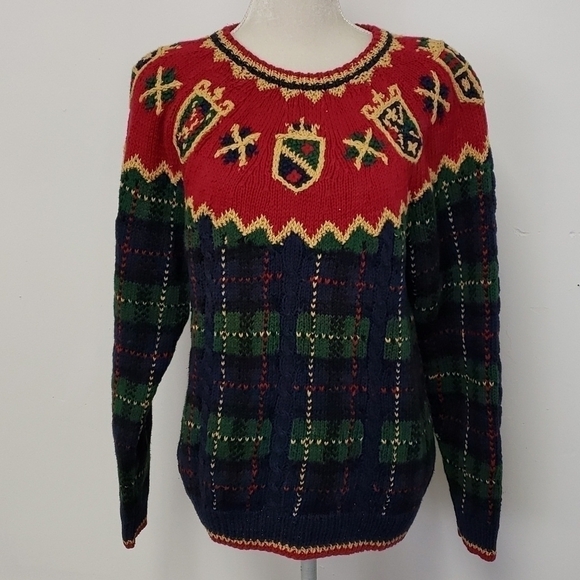 Vintage Sweaters - VINTAGE 80s Ashley Hand Knitted Ramie/ Cotton Winter Christmas Sweater EUC